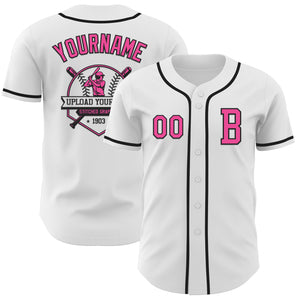 Custom White Pink-Black Authentic Baseball Jersey