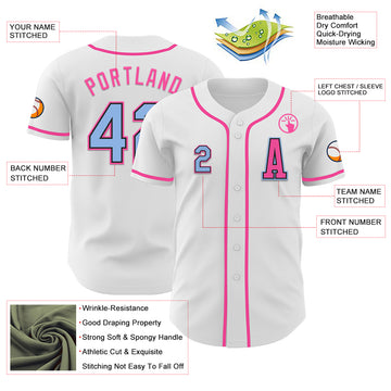 Custom White Light Blue Black-Pink Authentic Baseball Jersey