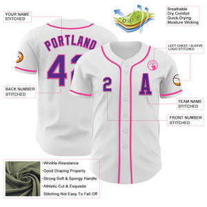 Custom White Purple-Pink Authentic Baseball Jersey