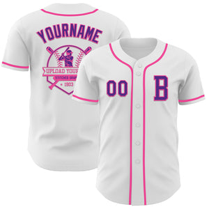 Custom White Purple-Pink Authentic Baseball Jersey