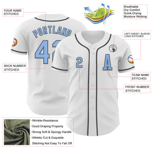 Custom White Light Blue-Steel Gray Authentic Baseball Jersey