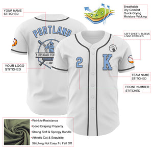 Custom White Light Blue-Steel Gray Authentic Baseball Jersey