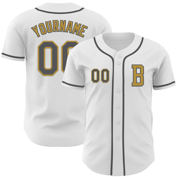 Custom White Steel Gray-Old Gold Authentic Baseball Jersey