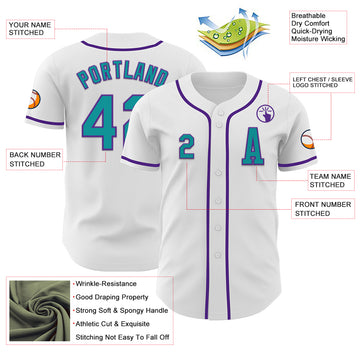 Custom White Teal-Purple Authentic Baseball Jersey