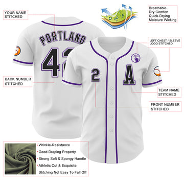 Custom White Black-Purple Authentic Baseball Jersey