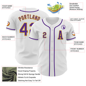 Custom White Purple-Gold Authentic Baseball Jersey