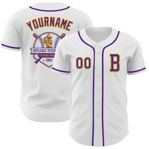 Custom White Purple-Gold Authentic Baseball Jersey