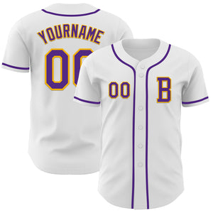 Custom White Purple-Gold Authentic Baseball Jersey