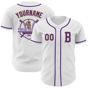 Custom White Purple-Old Gold Authentic Baseball Jersey