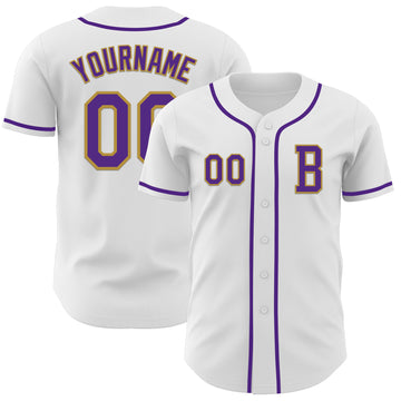 Custom White Purple-Old Gold Authentic Baseball Jersey