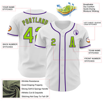 Custom White Neon Green-Purple Authentic Baseball Jersey