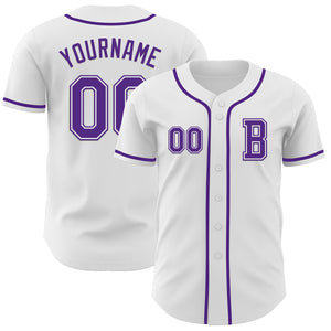 Custom White Purple Authentic Baseball Jersey