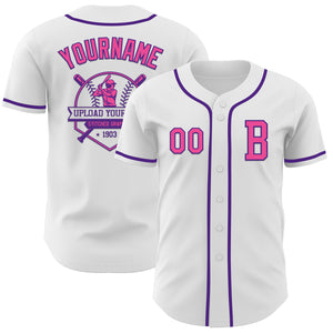 Custom White Pink-Purple Authentic Baseball Jersey