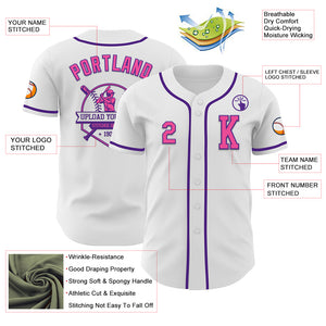 Custom White Pink-Purple Authentic Baseball Jersey