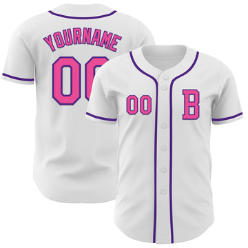 Custom White Pink-Purple Authentic Baseball Jersey