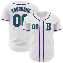 Laden Sie das Bild in den Galerie-Viewer, Custom White Kelly Green-Purple Authentic Baseball Jersey
