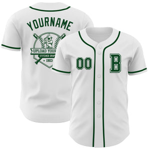 Custom White Green Authentic Baseball Jersey