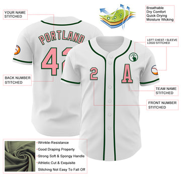 Custom White Medium Pink-Green Authentic Baseball Jersey