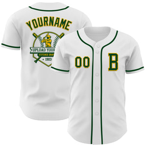 Custom White Green-Gold Authentic Baseball Jersey