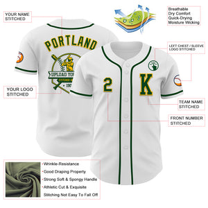 Custom White Green-Gold Authentic Baseball Jersey