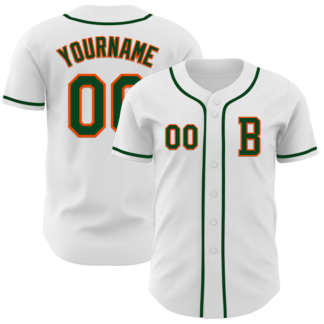 Custom White Green-Orange Authentic Baseball Jersey