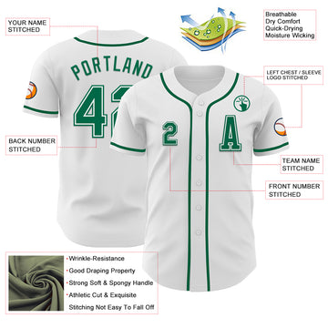 Custom White Kelly Green Authentic Baseball Jersey