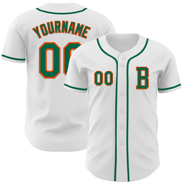 Custom White Kelly Green-Orange Authentic Baseball Jersey