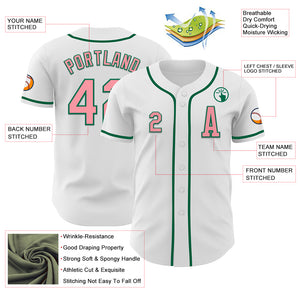 Custom White Medium Pink-Kelly Green Authentic Baseball Jersey