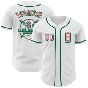 Custom White Medium Pink-Kelly Green Authentic Baseball Jersey