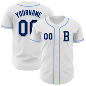 Custom White Navy-Light Blue Authentic Baseball Jersey