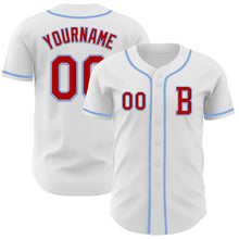 Load image into Gallery viewer, Custom White Red-Light Blue Authentic Baseball Jersey
