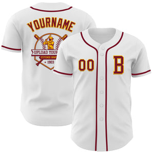 Custom White Crimson-Gold Authentic Baseball Jersey