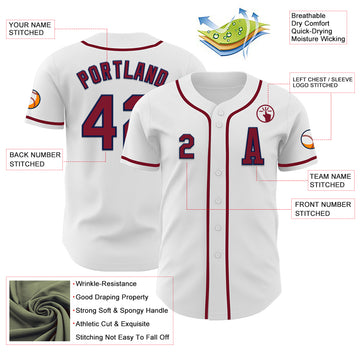 Custom White Crimson-Navy Authentic Baseball Jersey