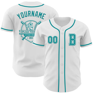 Custom White Teal Authentic Baseball Jersey