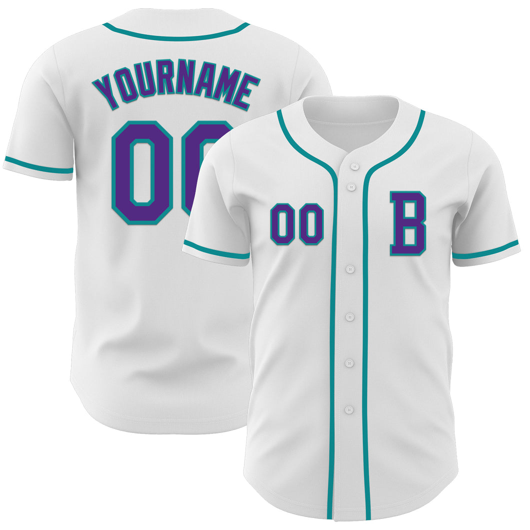 Custom White Purple-Teal Authentic Baseball Jersey