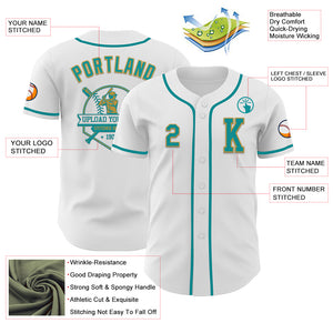 Custom White Teal-Old Gold Authentic Baseball Jersey