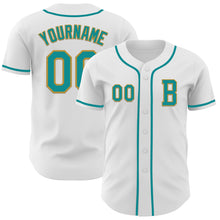 Загрузить изображение в средство просмотра галереи, Custom White Teal-Old Gold Authentic Baseball Jersey
