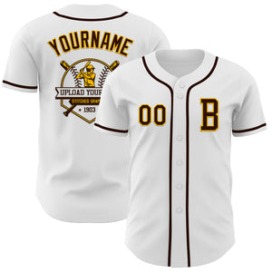 Custom White Brown-Gold Authentic Baseball Jersey