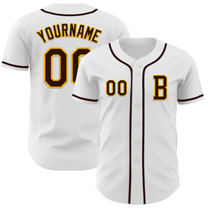 Custom White Brown-Gold Authentic Baseball Jersey