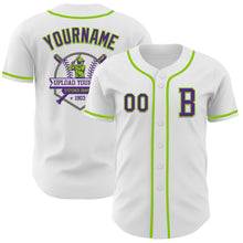 Загрузить изображение в средство просмотра галереи, Custom White Purple-Neon Green Authentic Baseball Jersey
