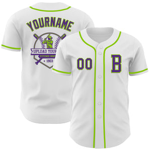 Custom White Purple-Neon Green Authentic Baseball Jersey