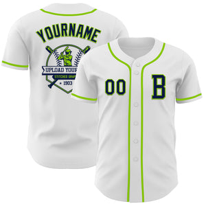 Custom White Navy-Neon Green Authentic Baseball Jersey