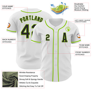 Custom White Black-Neon Green Authentic Baseball Jersey