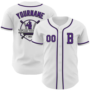 Custom White Purple-Black Authentic Baseball Jersey