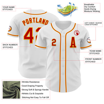 Custom White Red-Gold Authentic Baseball Jersey