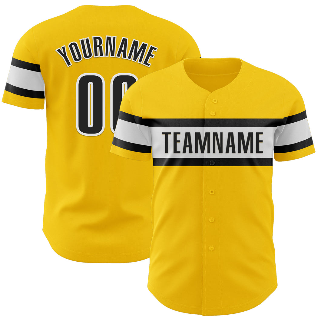 Custom Yellow Black-White Authentic Baseball Jersey