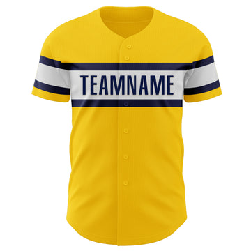 Custom Yellow Navy-White Authentic Baseball Jersey