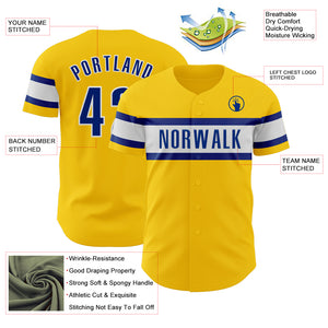 Custom Yellow Royal-White Authentic Baseball Jersey