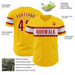 Custom Yellow Red-White Authentic Baseball Jersey