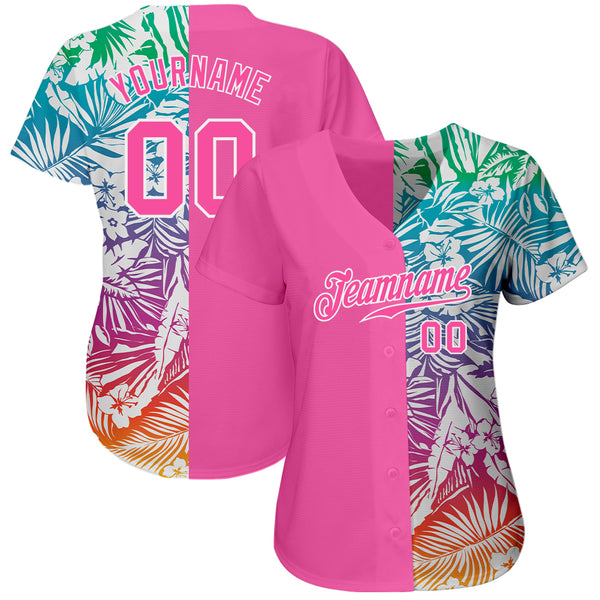 Custom 3D Pattern Baseball Jersey Black Black-Pink Design Tropical